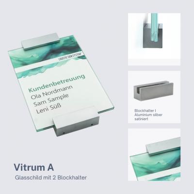 Tuerschild Vitrum A aus Glas DIN A5